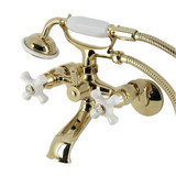 Kingston Brass KS265PXPB Kingston Tub Wall Mount Clawfoot Tub Faucet with Hand Shower, Polished Brass