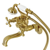 Kingston Brass KS225SB Kingston Wall Mount Clawfoot Tub Faucet with Hand Shower, Brushed Brass