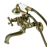 Kingston Brass KS225AB Kingston Wall Mount Clawfoot Tub Faucet with Hand Shower, Antique Brass