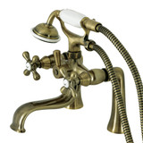 Kingston Brass KS228AB Kingston Deck Mount Clawfoot Tub Faucet with Hand Shower, Antique Brass
