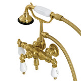 Kingston Brass Aqua Vintage AE21T7 Vintage 3-3/8 Inch Wall Mount Tub Faucet with Hand Shower, Brushed Brass