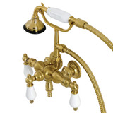 Kingston Brass Aqua Vintage AE23T7 Vintage 3-3/8 Inch Wall Mount Tub Faucet with Hand Shower, Brushed Brass