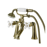 Kingston Brass KS268PXAB Kingston Deck Mount Clawfoot Tub Faucet with Hand Shower, Antique Brass