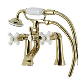 Kingston Brass KS268PXPB Kingston Deck Mount Clawfoot Tub Faucet with Hand Shower, Polished Brass