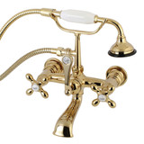 Kingston Brass AE557T2 Aqua Vintage 7-Inch Wall Mount Tub Faucet with Hand Shower, Polished Brass