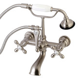 Kingston Brass AE557T8 Aqua Vintage 7-Inch Wall Mount Tub Faucet with Hand Shower, Brushed Nickel
