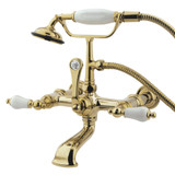 Kingston Brass CC543T2 Vintage 7-Inch Wall Mount Tub Faucet with Hand Shower, Polished Brass