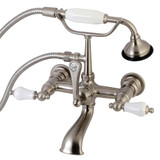 Kingston Brass AE553T8 Aqua Vintage 7-Inch Wall Mount Tub Faucet with Hand Shower, Brushed Nickel
