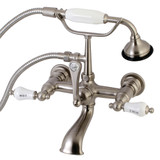 Kingston Brass AE555T8 Aqua Vintage 7-Inch Wall Mount Tub Faucet with Hand Shower, Brushed Nickel