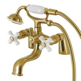 Kingston Brass KS227PXSB Kingston Deck Mount Clawfoot Tub Faucet with Hand Shower, Brushed Brass