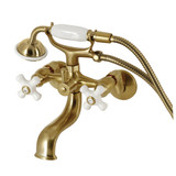 Kingston Brass KS225PXSB Kingston Tub Wall Mount Clawfoot Tub Faucet with Hand Shower, Brushed Brass