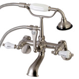 Kingston Brass AE53T8 Aqua Vintage Wall Mount Tub Faucet with Hand Shower, Brushed Nickel