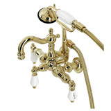 Kingston Brass CA1009T2 Heritage 3-3/8" Tub Wall Mount Clawfoot Tub Faucet with Hand Shower, Polished Brass