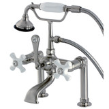 Kingston Brass  AE111T8 Auqa Vintage Deck Mount Clawfoot Tub Faucet with Hand Shower, Brushed Nickel