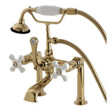 Kingston Brass AE111T2 Auqa Vintage Deck Mount Clawfoot Tub Faucet with Hand Shower, Polished Brass