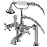 Kingston Brass Aqua Vintage AE103T8BX English Country Deck Mount Clawfoot Tub Faucet with Hand Shower, Brushed Nickel