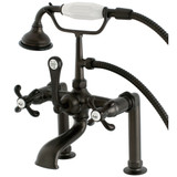 Kingston Brass Aqua Vintage AE103T5TX French Country Deck Mount Clawfoot Tub Faucet with Hand Shower, Oil Rubbed Bronze