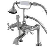 Kingston Brass Aqua Vintage AE103T8TX French Country Deck Mount Clawfoot Tub Faucet with Hand Shower, Brushed Nickel