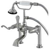 Kingston Brass Aqua Vintage AE103T8FL Royale Deck Mount Clawfoot Tub Faucet with Hand Shower, Brushed Nickel
