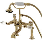 Kingston Brass Aqua Vintage AE103T2WLL Wilshire Deck Mount Clawfoot Tub Faucet with Hand Shower, Polished Brass