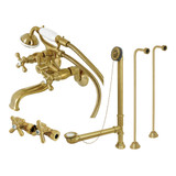 Kingston Brass CCK225SB Vintage Wall Mount Clawfoot Tub Faucet Package with Supply Line, Brushed Brass