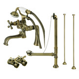 Kingston Brass CCK228AB Vintage Deck Mount Clawfoot Tub Faucet Package with Supply Line, Antique Brass