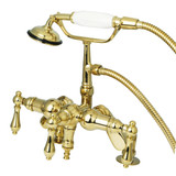 Kingston Brass CC619T2 Vintage Adjustable Center Deck Mount Tub Faucet with Hand Shower, Polished Brass