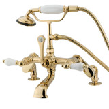 Kingston Brass  CC655T2 Vintage Adjustable Center Deck Mount Tub Faucet with Hand Shower, Polished Brass