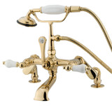 Kingston Brass CC655T2 Vintage Adjustable Center Deck Mount Tub Faucet with Hand Shower, Polished Brass