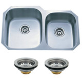 Kingston Brass KGKUD3221 Undermount Stainless Steel Double Bowl Kitchen Sink Combo With Strainers, Brushed - 32 inch