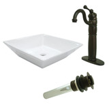 Kingston Brass EV4256B1425 Vessel Sink With Heritage Sink Faucet and Drain Combo, White/Oil Rubbed Bronze - 16 9/16 inch