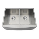 Kingston Brass Gourmetier GKUDF302110 Undermount Stainless Steel Double Farmhouse Kitchen Sink, Brushed