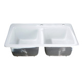 Kingston Brass Gourmetier GT33229D2 Petra Galley 33-Inch Cast Iron Double Bowl Drop-In Kitchen Sink, 2-Hole, White