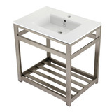 Kingston Brass VWP3122A8 Quadras 31-Inch Ceramic Console Sink (1-Hole), White/Brushed Nickel