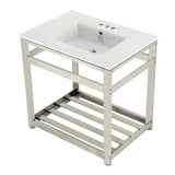 Kingston Brass VWP3122W4A6 Quadras 31-Inch Ceramic Console Sink (4-Inch, 3-Hole), White/Polished Nickel