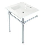 Kingston Brass KVPB25227W81 Dreyfuss 25" Console Sink with Stainless Steel Legs (8-Inch, 3 Hole), White/Polished Chrome