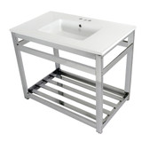 Kingston Brass Fauceture VWP3722W4A1 Quadras 37-Inch Ceramic Console Sink (4-Inch, 3-Hole), White/Polished Chrome