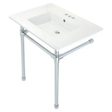 Kingston Brass KVPB31227W41 Dreyfuss 31" Console Sink with Stainless Steel Legs (4-Inch, 3 Hole), White/Polished Chrome