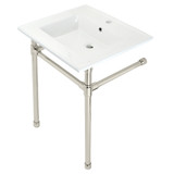 Kingston Brass KVPB2522716 Dreyfuss 25" Console Sink with Stainless Steel Legs (Single Faucet Hole), White/Polished Nickel