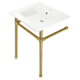 Kingston Brass KVPB2522717 Dreyfuss 25" Console Sink with Stainless Steel Legs (Single Faucet Hole), White/Brushed Brass
