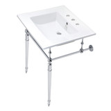 Kingston Brass KVPB25227W8CP Edwardian 25-Inch Console Sink with Brass Legs (8-Inch, 3 Hole), White/Polished Chrome