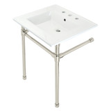Kingston Brass KVPB25227W86 Dreyfuss 25" Console Sink with Stainless Steel Legs (8-Inch, 3 Hole), White/Polished Nickel