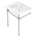 Kingston Brass KVPB25227W46 Dreyfuss 25" Console Sink with Stainless Steel Legs (4-Inch, 3 Hole), White/Polished Nickel