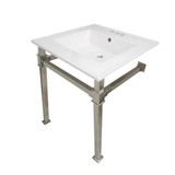 Kingston Brass KVPB25224Q6 Monarch 25-Inch Ceramic Console Sink (4" Faucet Drilling), White/Polished Nickel