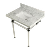 Kingston Brass KVPB3030MASQ1 Templeton 30" x 22" Carrara Marble Vanity Top with Clear Acrylic Console Legs, Carrara Marble/Polished Chrome