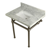 Kingston Brass KVPB3030MBSQ8 Templeton 30" x 22" Carrara Marble Vanity Top with Brass Console Legs, Carrara Marble/Brushed Nickel