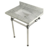 Kingston Brass KVPB30MASQ1 Templeton 30" x 22" Carrara Marble Vanity Top with Clear Acrylic Console Legs, Carrara Marble/Polished Chrome