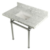 Kingston Brass KVPB3630MBSQ1 Templeton 36" x 22" Carrara Marble Vanity Top with Brass Console Legs, Carrara Marble/Polished Chrome