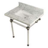 Kingston Brass KVPB3030MASQ8 Templeton 30" x 22" Carrara Marble Vanity Top with Clear Acrylic Console Legs, Carrara Marble/Brushed Nickel