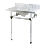 Kingston Brass KVPB30MA8 Templeton 30" x 22" Carrara Marble Vanity Top with Clear Acrylic Console Legs, Carrara Marble/Brushed Nickel